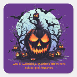 Adesivo Quadrado Halloween Jack O'Lanterna E Bats