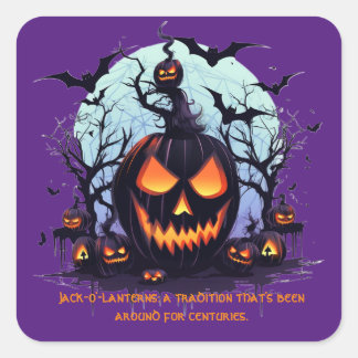 Adesivo Quadrado Halloween Jack O'Lanterna E Bats