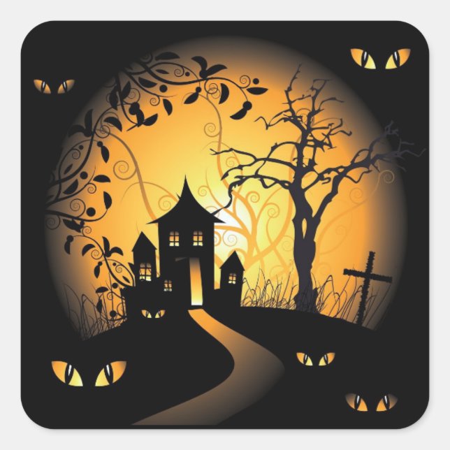 Adesivo Quadrado Halloween - Olhos Assombrantes Vendo Você (Frente)