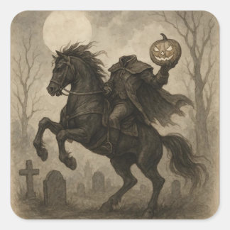 Adesivo Quadrado Halloween/Outono de Cavaleiro Sem Cabeça Vintage/G