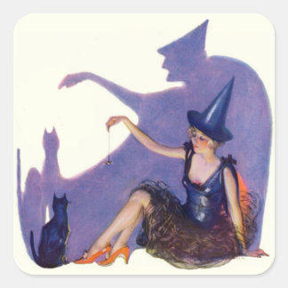 Adesivo Quadrado Halloween Pin Up Girl Witch Envelope Seals