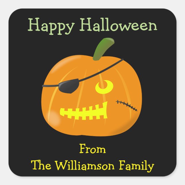 Adesivo Quadrado Halloween Pirate Pumpkin Cute Party Favor Dag. (Frente)