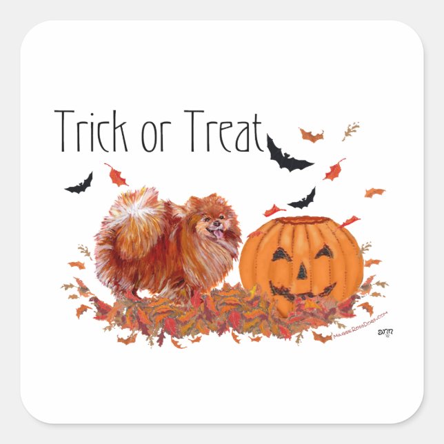 Adesivo Quadrado Halloween Pomeranian (Frente)