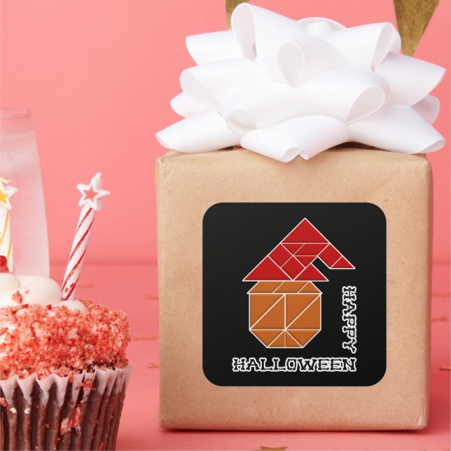 Adesivo Quadrado Halloween Pumpkin and Witch's Hat (Festa)