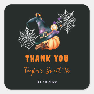 Adesivo Quadrado Halloween Pumpkin Witch Hat Ghosts Cute Sweet 16