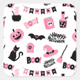 Adesivo Quadrado Halloween Rosa e Preto