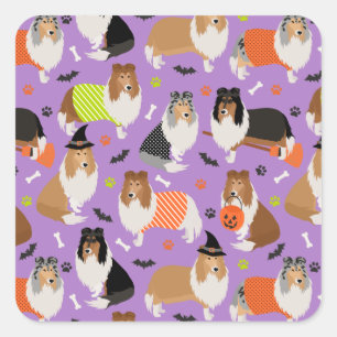 Adesivo Quadrado Halloween Rough Collie Square Sticker