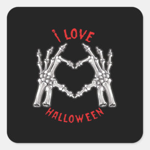 Adesivo Quadrado Halloween Skeletal Mãos Coração Engraçado Dizendo