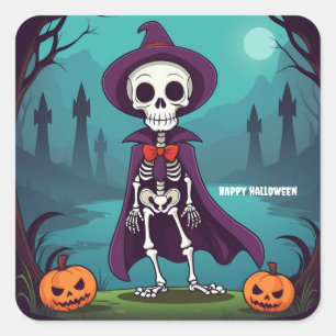 Adesivo Quadrado Halloween Skeleton