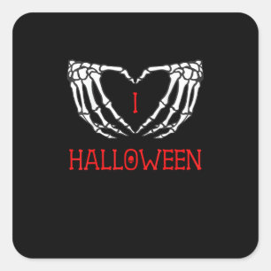 Adesivo Quadrado Halloween Skeleton Mãos Formando Coração Gótica