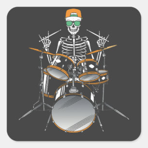 Adesivo Quadrado Halloween Skeleton Rock Hand Jogando Tambores