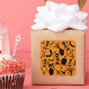 Adesivo Quadrado Halloween Skeletons Macabre Dance