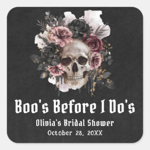 Adesivo Quadrado Halloween Skull Boo é antes do Chá de panela