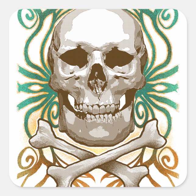 Adesivo Quadrado Halloween Skull Classic Round Sticker (Frente)