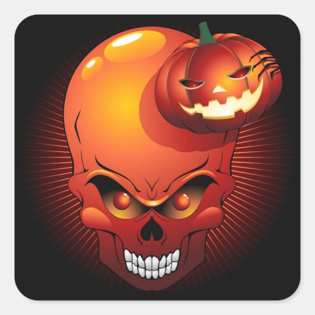 Adesivo Quadrado Halloween Skull e Pumpkin (Frente)