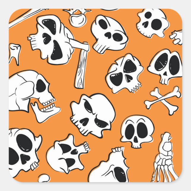 Adesivo Quadrado Halloween Skulls Bones Doodle Patterno (Frente)