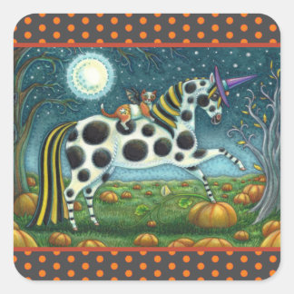 Adesivo Quadrado HALLOWEEN SPONTTED PONY & BAT CAT Whimsical Horse