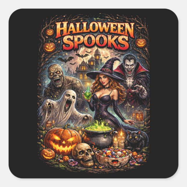 Adesivo Quadrado Halloween Spooks (Frente)