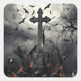 Adesivo Quadrado Halloween Spooky Graveyard Cemitério Gótico