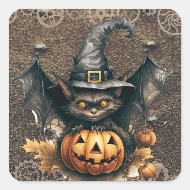 Adesivo Quadrado Halloween Steampunk Bat Stickers (Frente)