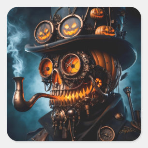Adesivo Quadrado Halloween Steampunk Gothic Jack-O-Lantern