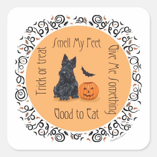 Adesivo Quadrado Halloween Terrier Escocês (Frente)