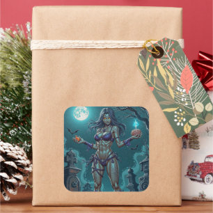 Adesivo Quadrado Halloween Treat ou Zombie Namorada w Cérebros