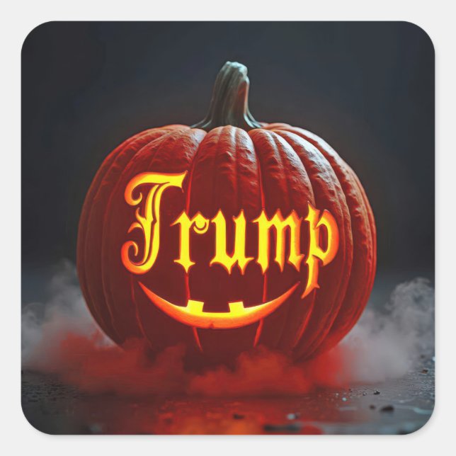 Adesivo Quadrado Halloween Trump Jack-o-lanterna em Mist (Frente)