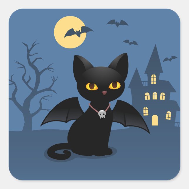 Adesivo Quadrado Halloween Vampire Black Cat with Wings (Frente)