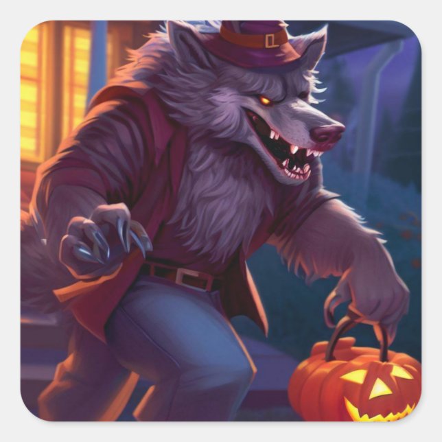 Adesivo Quadrado Halloween/werewolf/outono/outono (Frente)