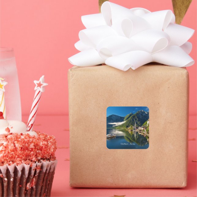 Adesivo Quadrado Hallstatt, fotografia cênica da Áustria (Festa)