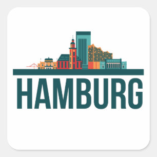 Adesivo Quadrado Hamburg Germany Skyline T-Shirt