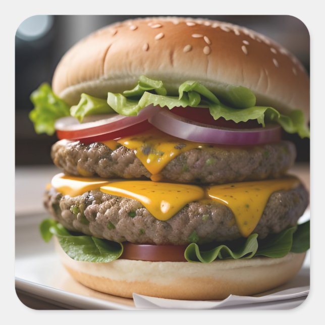 Adesivo Quadrado Hamburger com queijo (Frente)