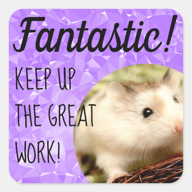 Adesivo Quadrado HammyVille - Trabalho de Excelente Fantástico de H (Frente)