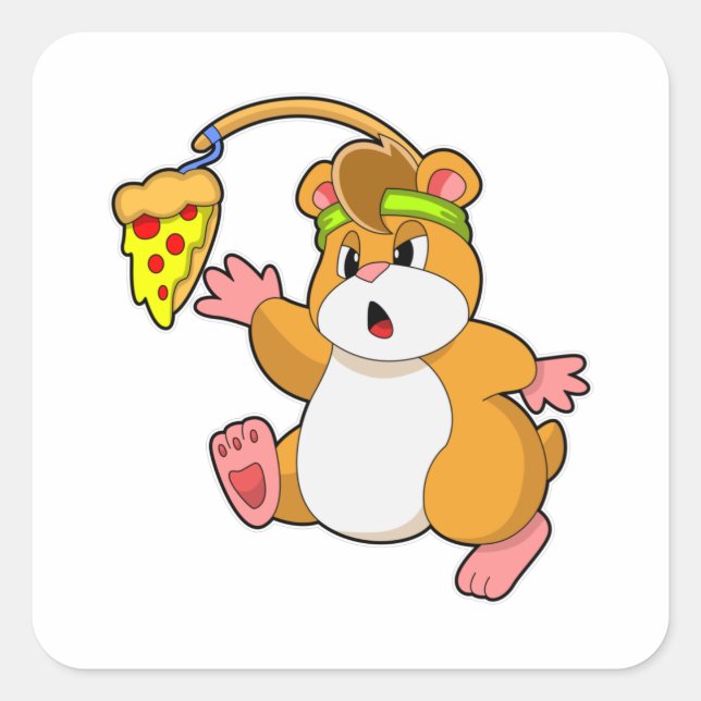 Adesivo Quadrado Hamster comendo com pizza (Frente)