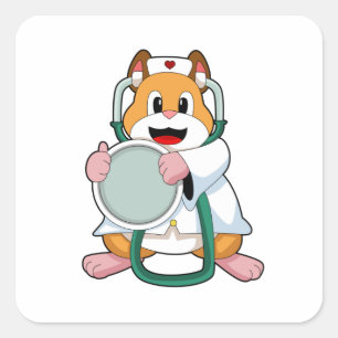 Adesivo Quadrado Hamster como Doutor com Estetoscópio.PNG