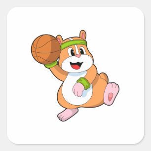 Adesivo Quadrado Hamster como jogador de basquetebol