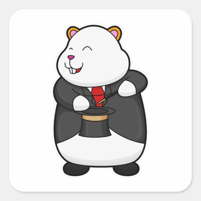 Adesivo Quadrado Hamster como mágico com varinha mágica e chapéu (Frente)