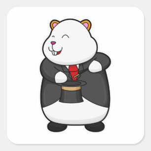 Adesivo Quadrado Hamster como mágico com varinha mágica e chapéu