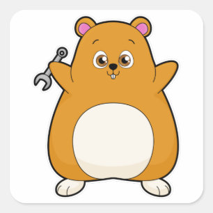Adesivo Quadrado Hamster como mecânico com chave inglesa