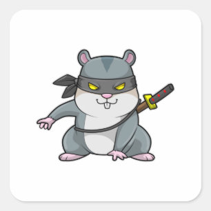 Adesivo Quadrado Hamster como Ninja nas artes marciais com espada