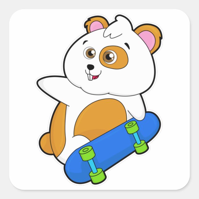 Adesivo Quadrado Hamster como Patinador com skate (Frente)