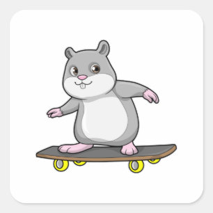 Adesivo Quadrado Hamster como Patinador com skate