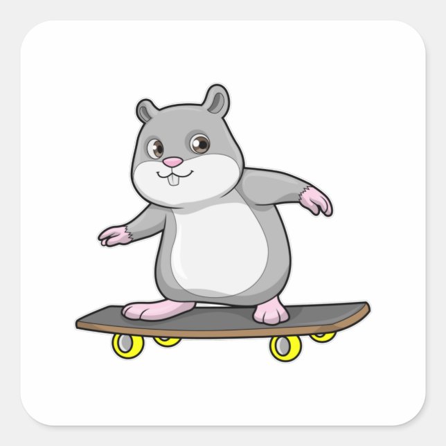 Adesivo Quadrado Hamster como Patinador com skate (Frente)