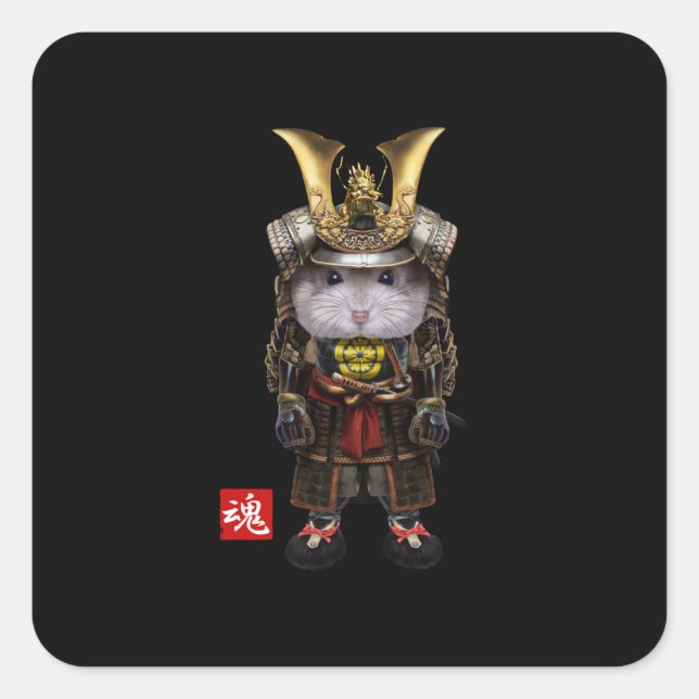 Adesivo Quadrado Hamster De Cinzas Com Samurai Japonês (Frente)