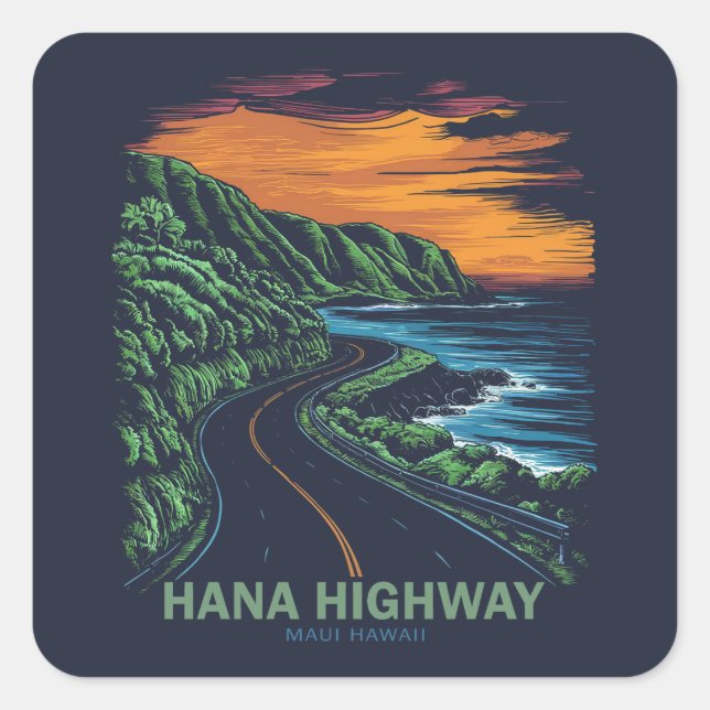 Adesivo Quadrado Hana Highway Maui Hawaii Vista (Frente)