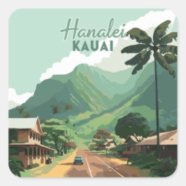 Adesivo Quadrado Hanalei Kauai Hawaii Bay monta verde