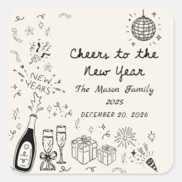 Adesivo Quadrado Hand Drawn New Year's Eve Party Sticker