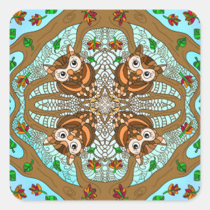 Adesivo Quadrado Hand Drawn Owl Mandala Trabalho de arte