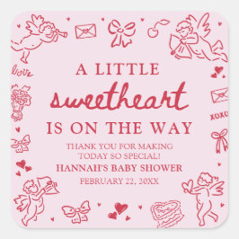 Adesivo Quadrado Hand Drawn Valentine Little Sweetheat Baby Shower